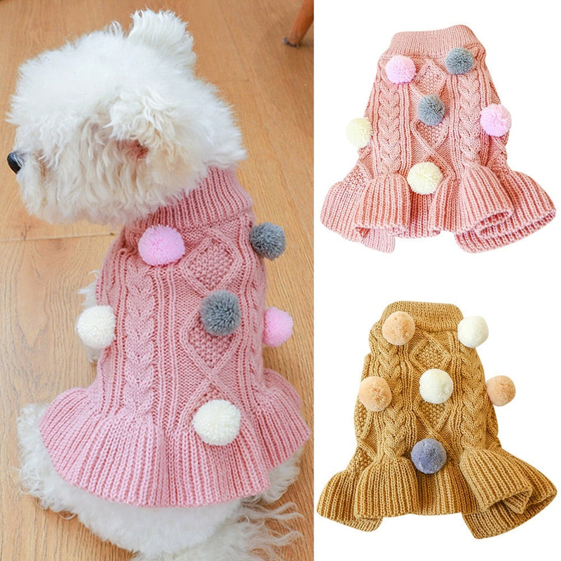 Vestido Tricot Pompom | Para Cachorro e Gato